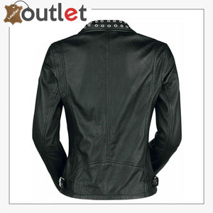 Black Classic Rounded Silver Studded Zip Leather Jacket