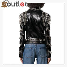 Load image into Gallery viewer, Black Lambskin Perfecto Spike-Stud Biker Jacket
