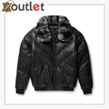Black Leather Chinchilla Collar V Bomber Jacket - Leather Outlet