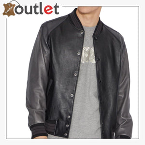 Black Leather Varsity Jacket - Leather Outlet