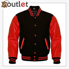 Load image into Gallery viewer, Black Wool &amp; Red Leather Sleeves jacket
