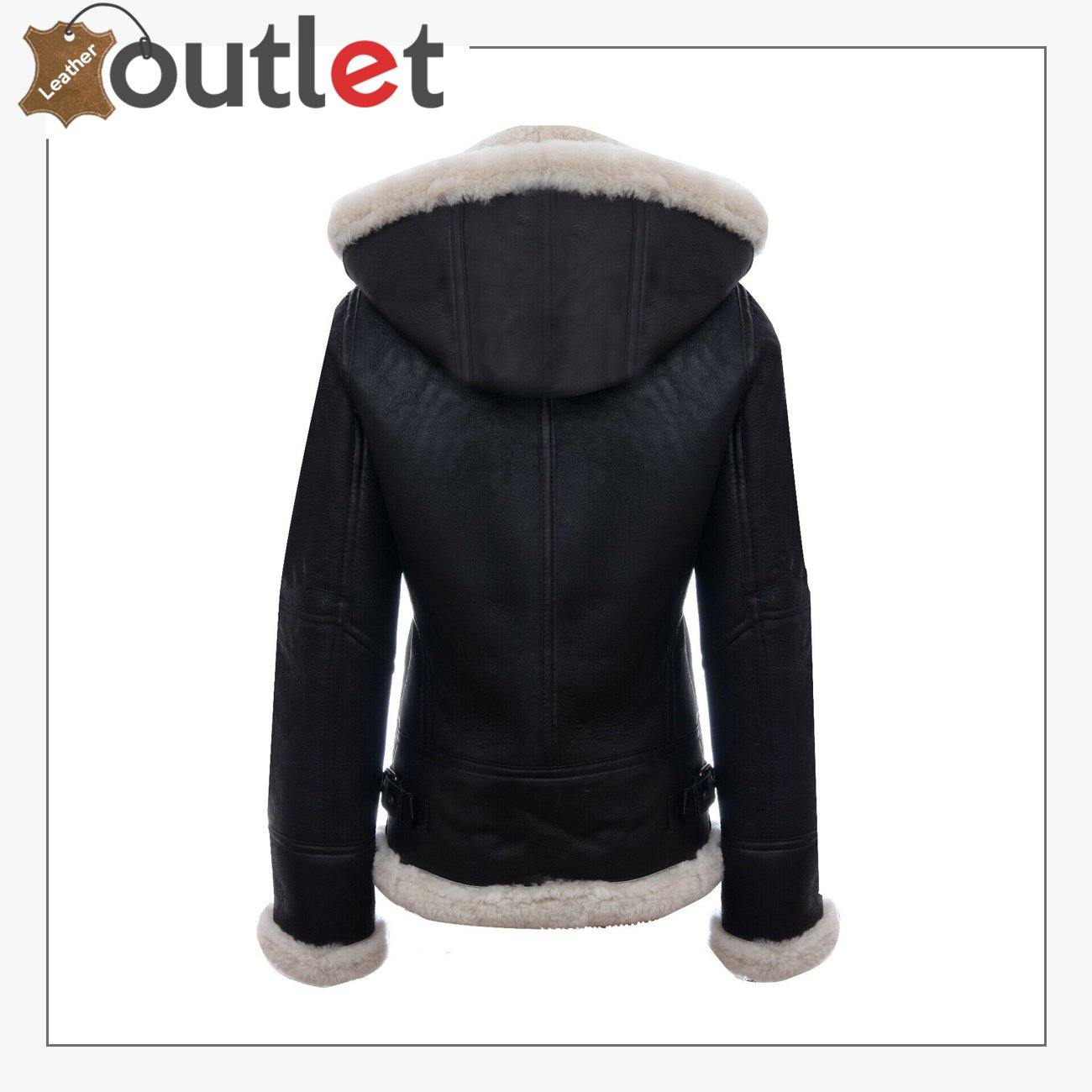Brown Cream RAF Aviator B3 Womens Hooded Sheepskin Leather Jacket - Leather Outlet