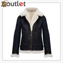 Load image into Gallery viewer, Brown Cream RAF Aviator B3 Womens Hooded Sheepskin Leather Jacket - Leather Outlet
