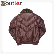 Load image into Gallery viewer, Burgundy Color Real Quality Fur V Bomber Leather Jacket - Leather Outlet

