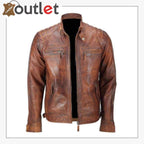 Cafe Racer Distressed Motorcycle Real Leather Jacket - Leather Outlet