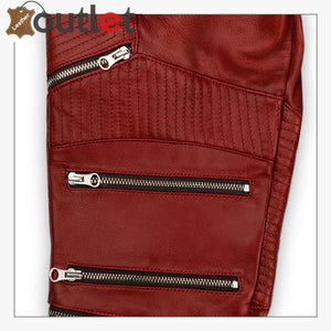 Cherry Red Zipper Leather Pants