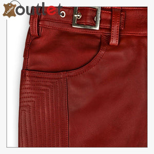 Cherry Red Zipper Leather Pants