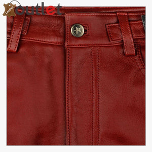 Cherry Red Zipper Leather Pants