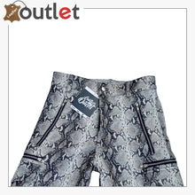 Load image into Gallery viewer, Crazy Black and white Real Cowhide snake print leather cargo spiked pants Leather Outlet
