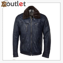 Load image into Gallery viewer, Detachable Collar Bomber Style Leather Jacket
