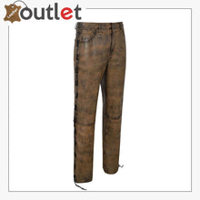 Load image into Gallery viewer, Brown Dirty Motorcycle Men&#39;s Biker Leather Trouser
