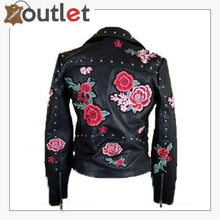 Load image into Gallery viewer, Embellished Silver Studded Embroidered Leather Jacket
