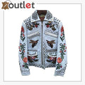 Embellished Studded Blue Padded Leather Jacket