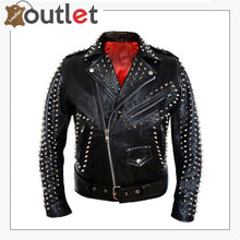 Load image into Gallery viewer, Full Silver Spiked Studded Brando Leather Jacket
