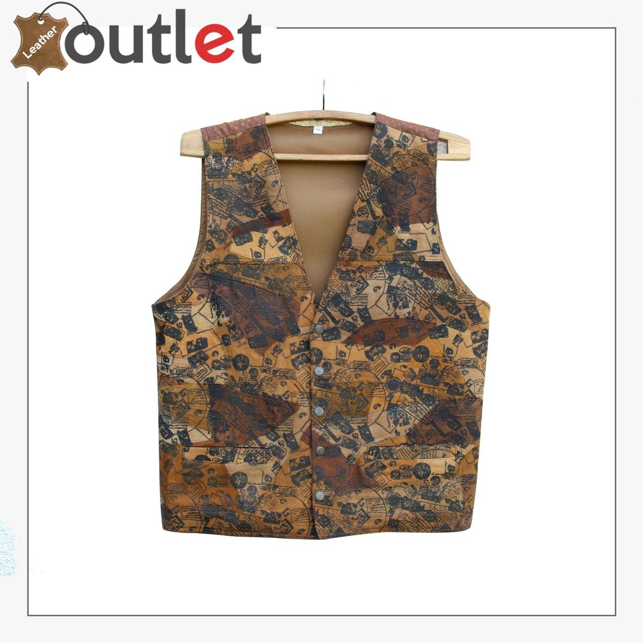 Genuine Brown Men's Leather Vest - Leather Outlet