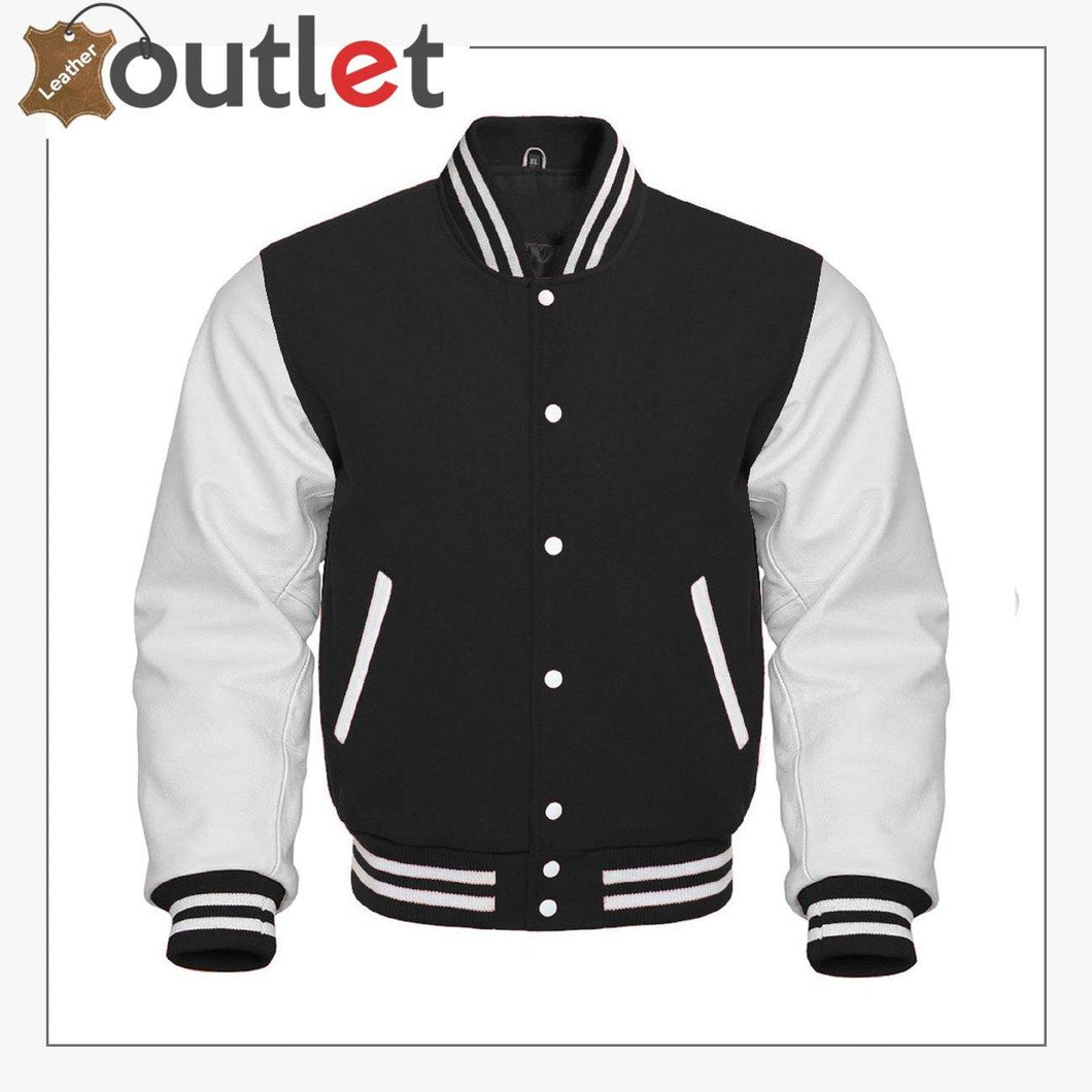 Genuine White Leather Sleeves Jacket For Men