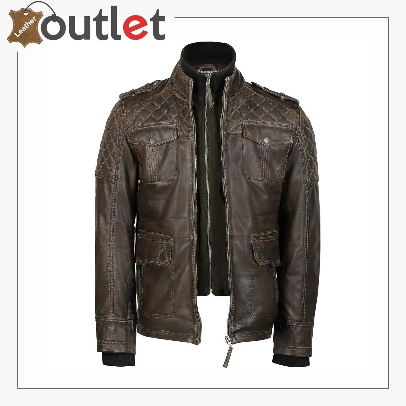 Classic Style Genuine Mens Motorcycle Leather Ridding Jacket - Leather Outlet