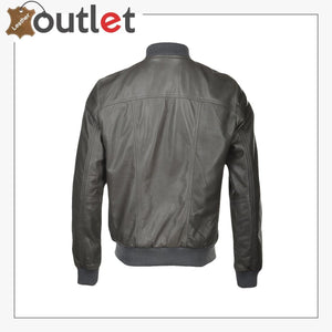 Grey Leather Bomber Jacket - Leather Outlet