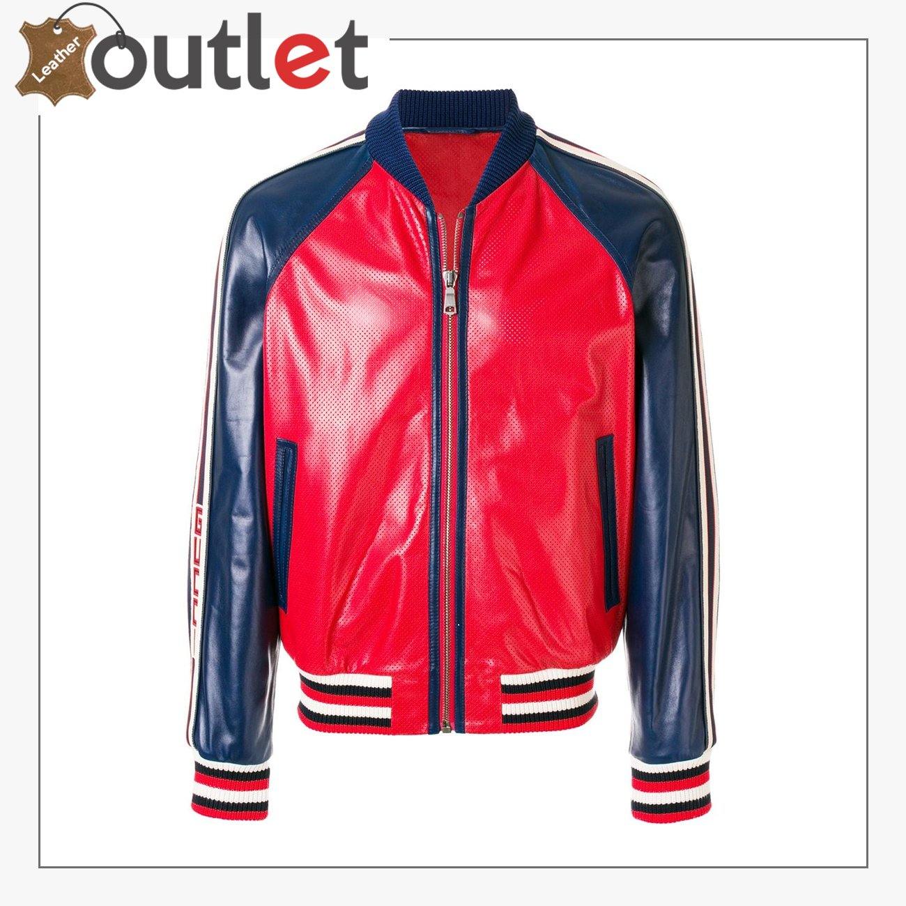 Womens Leather Bomber Jacket with Gucci Logo - Leather Outlet
