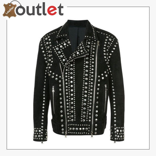 Handmade Men Black Punk Rock Studded Jacket