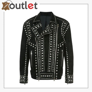 Handmade Men Black Punk Rock Studded Jacket