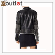 Load image into Gallery viewer, Handmade Women Philip Plein Black Fashion Studded Punk Style Leather Jacket
