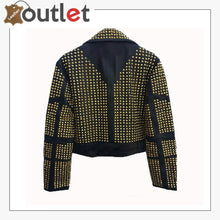 Load image into Gallery viewer, Handmade Womens Black Fashion Golden Studded Punk Style Leather Jacket
