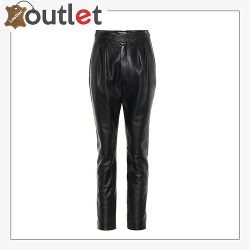 High-rise leather straight pants