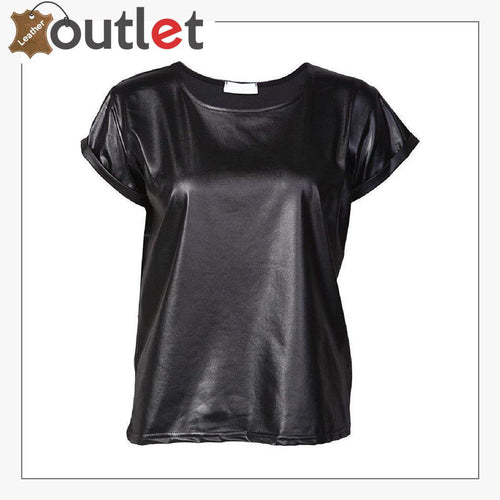 Ladies Celebrity TOP Leather Wet Look T-Shirt Vest