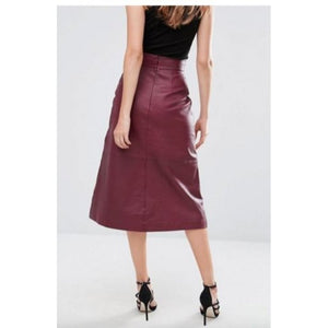 Ladies Burgundy Leather Straight Long Midi Skirt Outfit Leather Outlet