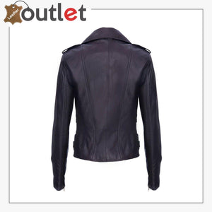 Ladies Purple Real 100% Lamb Nappa Leather Biker Jacket - Leather Outlet