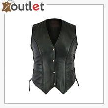 Load image into Gallery viewer, Ladies real leather laced up Motorcycle Style Biker Waistcoat Women&#39;s Gillette vest
