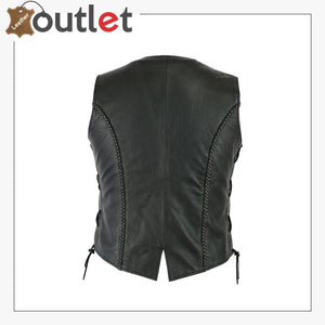 Ladies real leather laced up Motorcycle Style Biker Waistcoat Women's Gillette vest