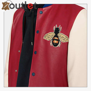 Leather Bomber Jacket with Embroidery - Leather Outlet