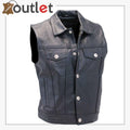 Men's Classic Black Leather Motorcycle Vest