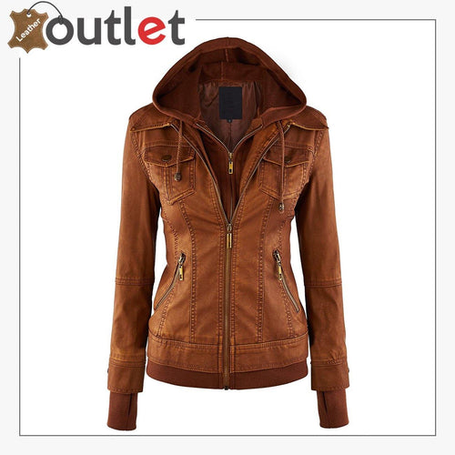 Leather Moto Biker Fashion Jacket For Women