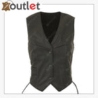 MEN’S MOTORCYCLE BIKER RED VEST GENUINE COWHIDE LEATHER BLACK