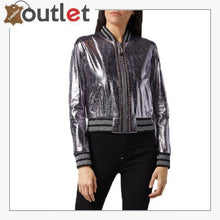 Load image into Gallery viewer, Pink Metallic Bomber Studded Biker Jacket - Leather Outlet
