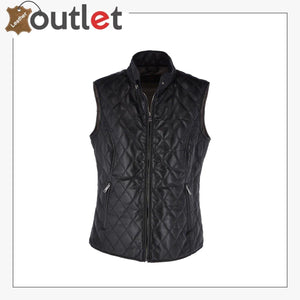 Luxury Diamond Quilted 100% Leather Gilet Vest Waistcoast