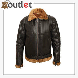 MEN'S Aviator B3 brown shaded sheepskin fur leather bomber flying jacket - Leather Outlet