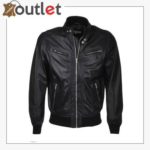 Men Biker Bomber Style Leather Jakcet