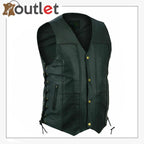 Men Black Genuine Leather Vest 