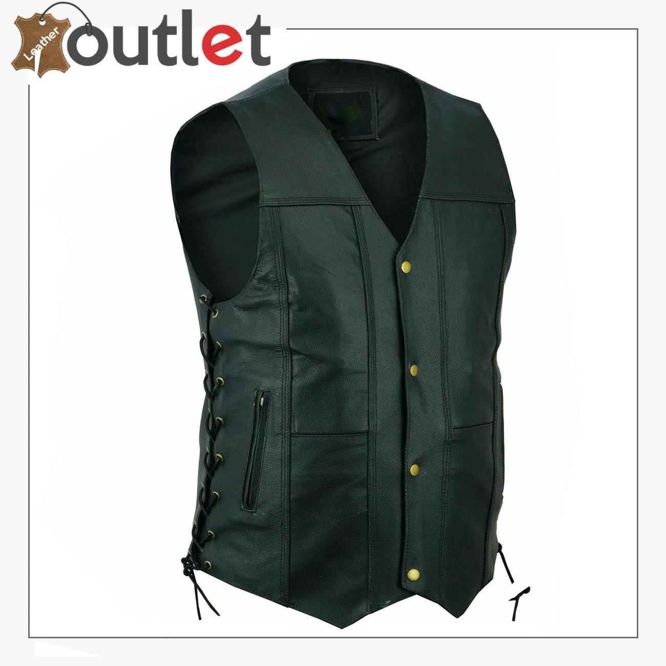 Men Black Genuine Leather Vest 