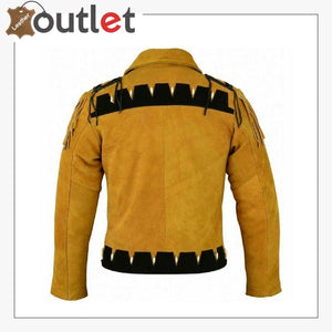 Men Golden Brown Suede Western Cowboy Leather Jacket