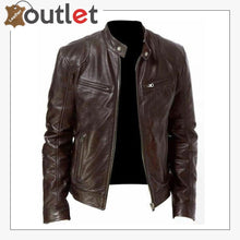 Load image into Gallery viewer, Men Real Vintage Cafe Racer New Brown Handmade Genuine Leather Jacket - Leather Outlet
