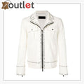 Men White Studded Leather Jacket, Motorcycle Fashion Leather Jackets