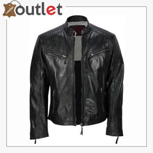 Load image into Gallery viewer, Men&#39;s Black Vintage Biker Style Waxed Sheep Skin Fashion Jacket - Leather Outlet
