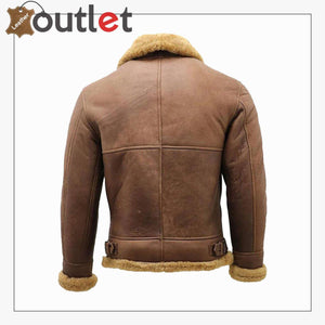 Men's Brown B3 Shearling Sheepskin WW2 Bomber Leather Flying Aviator Jacket - Leather Outlet