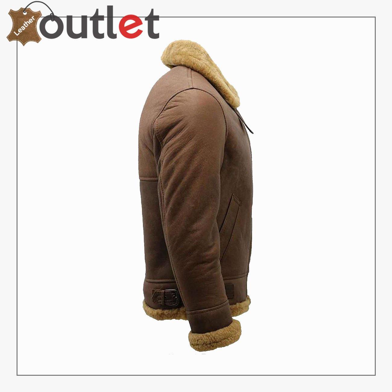 Men's Brown B3 Shearling Sheepskin WW2 Bomber Leather Flying Aviator Jacket - Leather Outlet