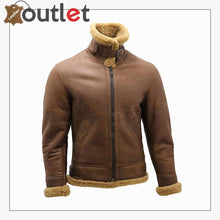 Load image into Gallery viewer, Men&#39;s Brown B3 Shearling Sheepskin WW2 Bomber Leather Flying Aviator Jacket - Leather Outlet
